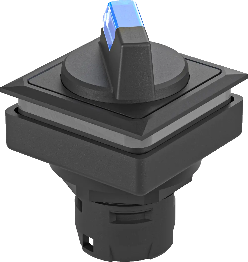 IP65 blue illuminated maintained selector head black bezel square