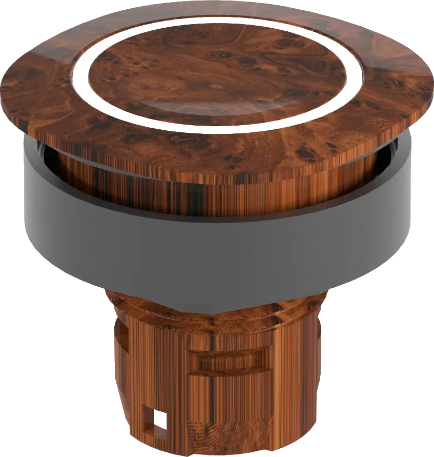 Burl Wood Decor Pushbutton IP65 LED 22.3 mm cutout rounded square