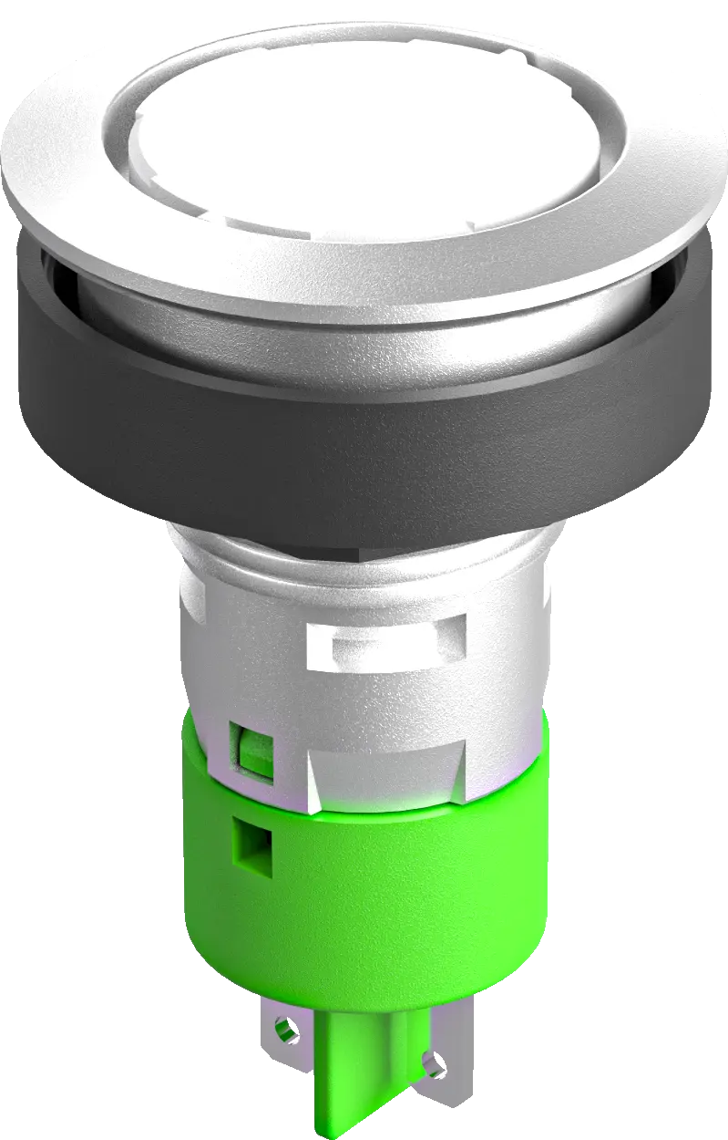 RRJTISW Pushbutton 1NO Black IP65 22.3 mm panel mount Faston tabs