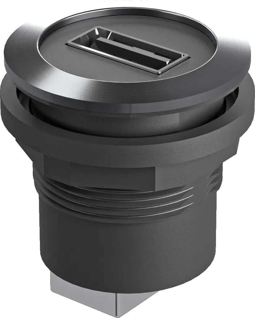RRJVA_USB_AB Round Metal USB Jack UL Certified 22.3mm