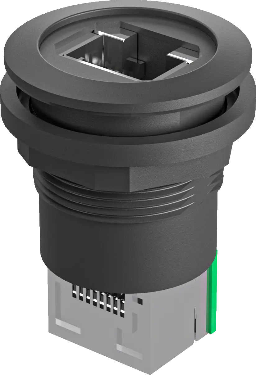RRJ_RJ45_STB_SW Round RJ45 Panel Jack Black, CSA Certified