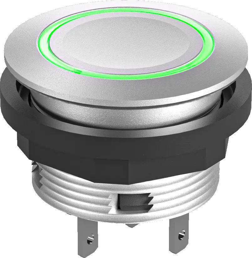 SCTLRGF1157 LED Pushbutton Green IP67 DNV Round Silver Bezel HMIs