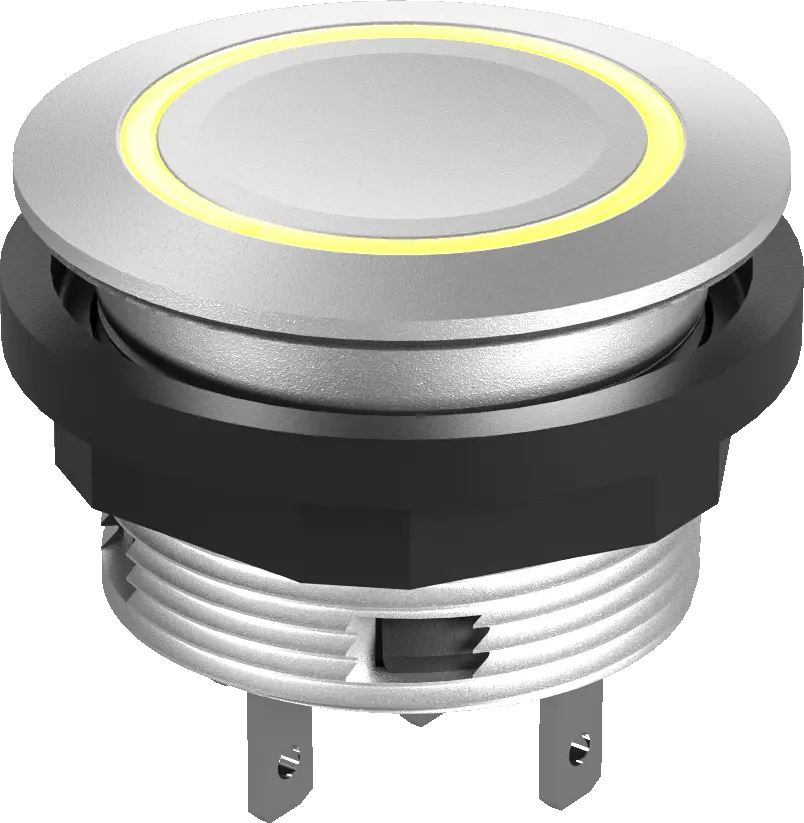 SCTLRYF0226 Yellow LED Pushbutton IP67 bezel DNV 22.3mm 1 CO 16mm