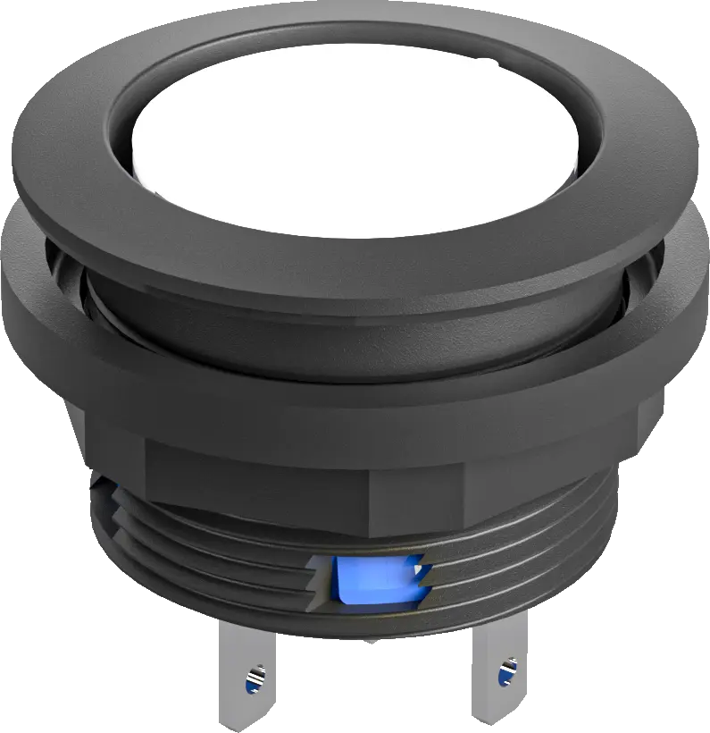 IP67 illuminated pushbutton round LED 22.3 mm cutout black bezels