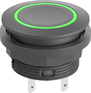 Green LED Round Pushbutton IP67 22.3 mm Faston Black Bezel Marine SSWCTLRGF Product Image
