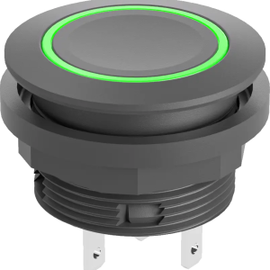 Green LED Round Pushbutton IP67 22.3 mm Faston Black Bezel Marine SSWCTLRGF Product Image
