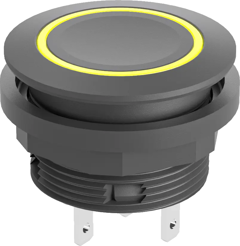 SSWCTLRYF Pushbutton LED Yellow IP67 DNV 22.3mm round black bezel