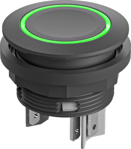 Green LED Pushbutton IP67 22.3mm 24V DC 1NO Faston Black Bezel UK SSWTLRGI Product Image