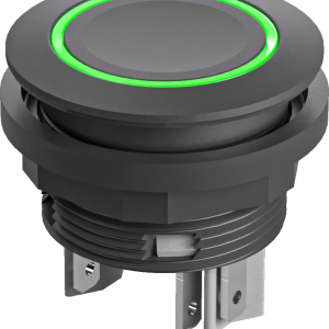 Green LED Pushbutton IP67 22.3mm 24V DC 1NO Faston Black Bezel UK SSWTLRGI Product Image