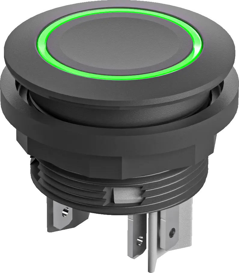Illuminated Pushbutton 22.3 mm Green LED 24 V DC IP67 2NO Faston