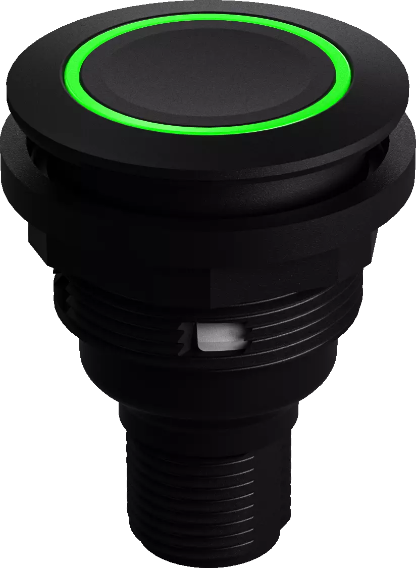UKCA panel mounted pushbutton short depth plug in contacts sealed