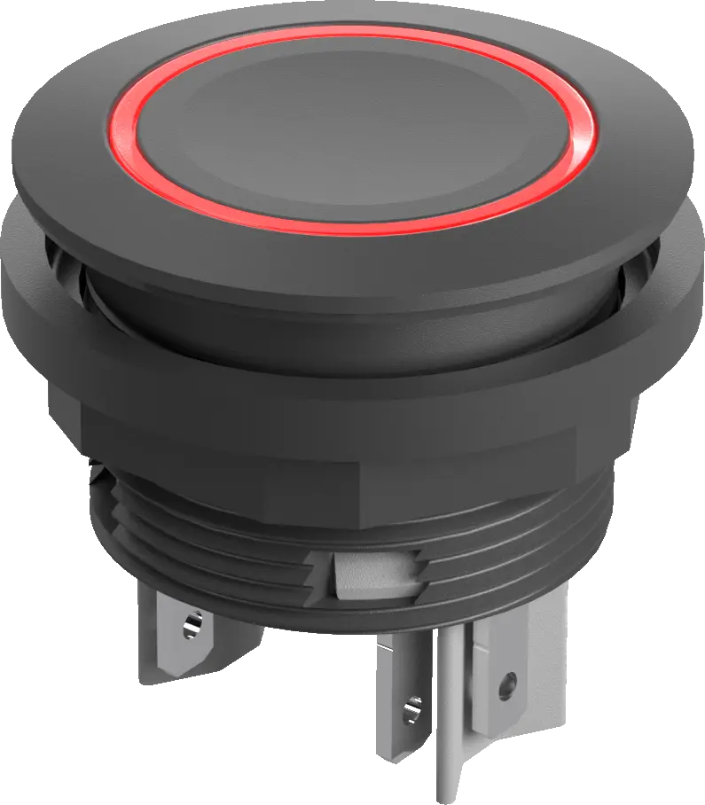 IP67 illuminated pushbutton 24 VDC red LED 2 NO 22 mm black bezel