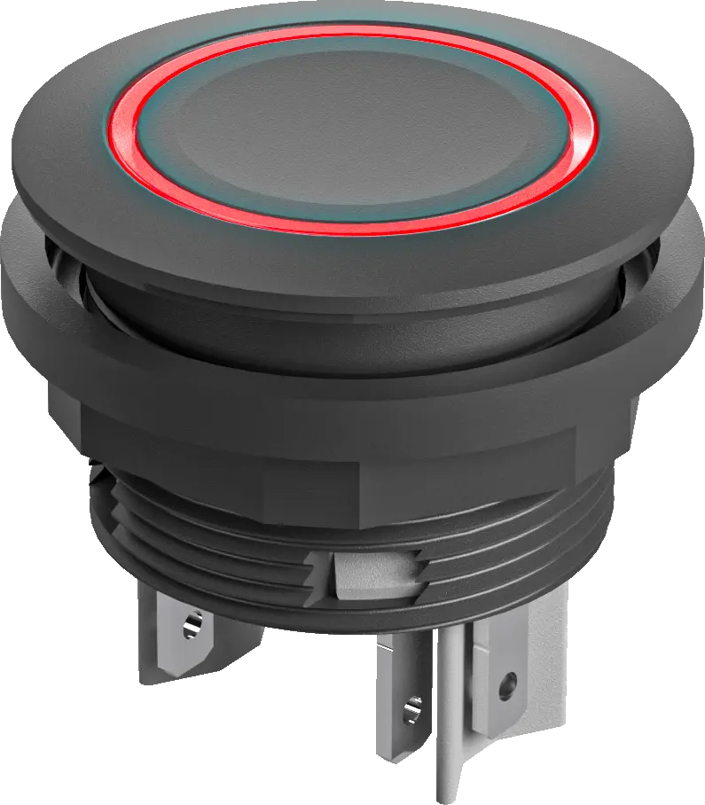 IP67 illuminated pushbutton 22.3 mm Red LED 24 Volt DC 1NO Faston