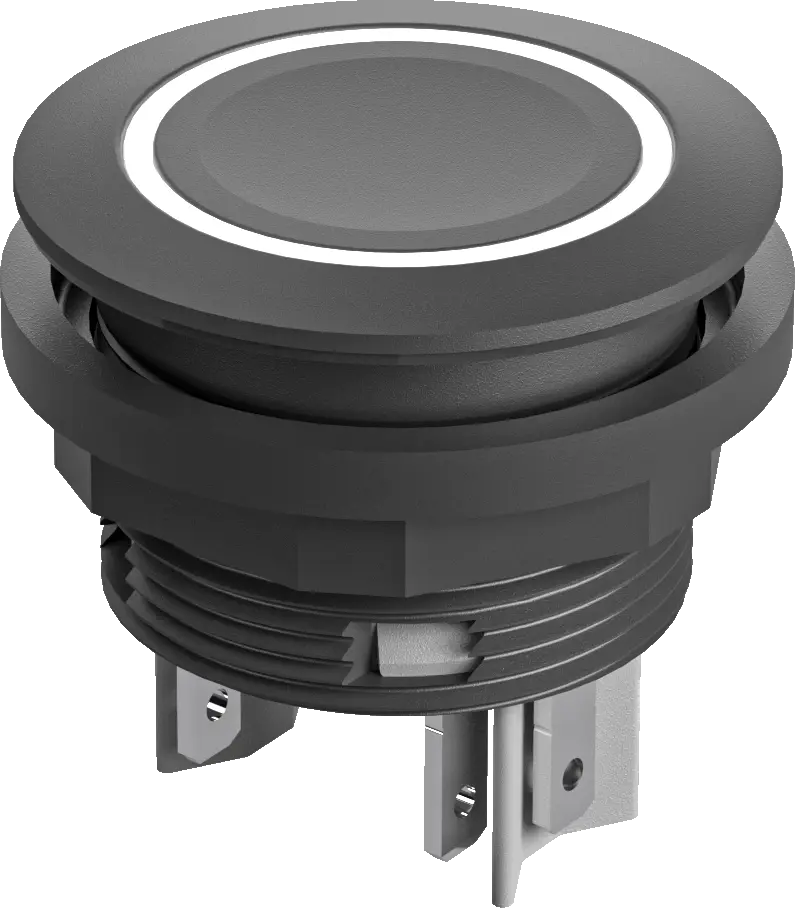 illuminated IP67 pushbutton 22.3 mm 24 V DC NO Faston black bezel