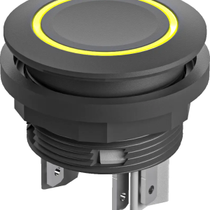 Round Yellow LED Pushbutton IP67 24V DC 2 x NO 22.3mm Black Bezel SSWTLRYII Product Image