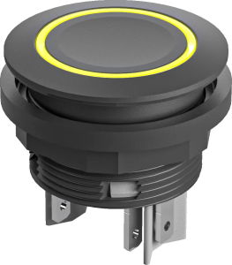 Round illuminated pushbuttons yellow LED 24V DC IP67 22mm Fastons SSWTLRYOI Product Image