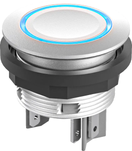 Blue LED IP67 Pushbutton 22.3 mm 24 V DC 1 NO Faston Silver Bezel STLRBI Product Image