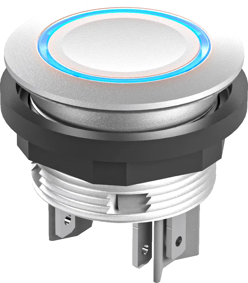 Blue LED illuminated pushbutton switch 22.3 mm 24 V DC IP67 1 NO