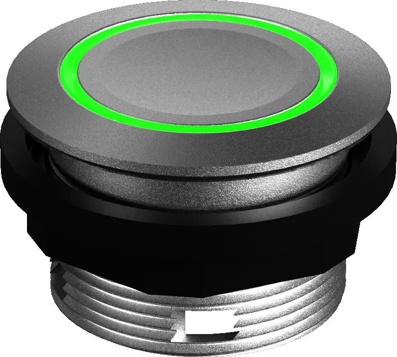 IP67 Round Illuminated Pushbutton Green LED Silver 22 mm Mounting