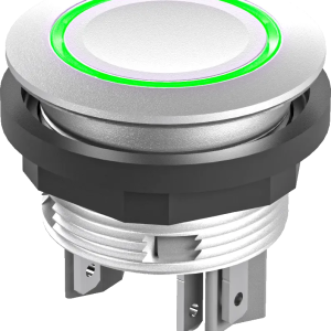 Green LED pushbutton 24 V DC IP67 22.3 mm 2 NO Faston tabs 2.8 mm STLRGII Product Image