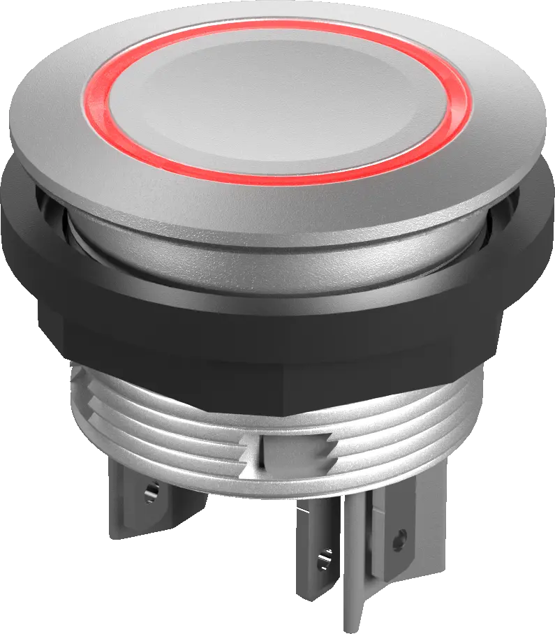 Illuminated Pushbutton IP67 24 Volt DC Red LED 22.3 mm 2NO Silver