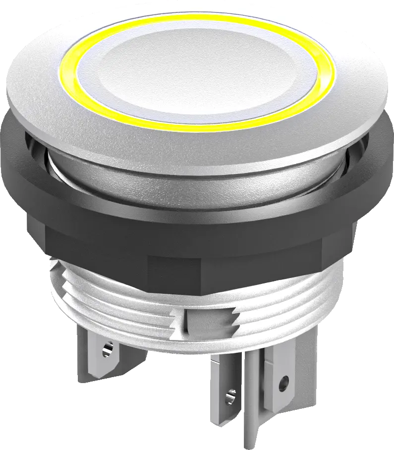 STLRYI0181 Yellow LED Pushbutton IP67 24V DC 22mm Panel Mount 1NO