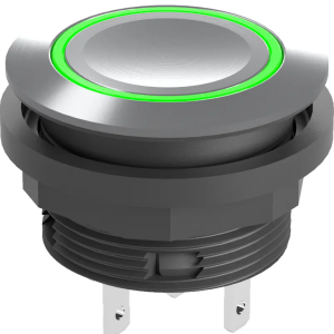 stainless steel illuminated pushbutton IP67 green LED 22.3 mm DNV SVACTLRGF Product Image