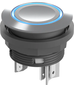 Blue LED pushbutton IP67 stainless steel 22.3mm 24V 1NO 16mm deep SVATLRBOI192 Product Image