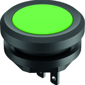 YKTGF Pushbutton Head Green 16.2mm IP69K front 1NO Faston 16mm DC