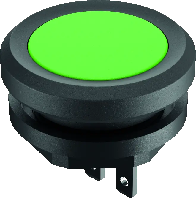 YKTGF Pushbutton Head Green 16.2mm IP69K front 1NO Faston 16mm DC