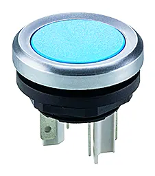 Blue Round Pushbutton IP67 Front 16.2 mm Cutout 1 NO 35 V DC Gold YMTGB Product Image