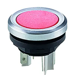 IP67 pushbutton switch 16.2 mm red silver 1 NO Faston 35 V DC IEC YMTGR Product Image