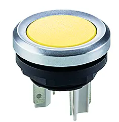 IP67 pushbutton switch yellow NO 16.2 mm cutout 18 mm short depth YMTGY Product Image