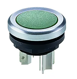 Green LED Illuminated Pushbutton IP67 16.2mm 1NO Faston Tabs UKCA YMTLG Product Image