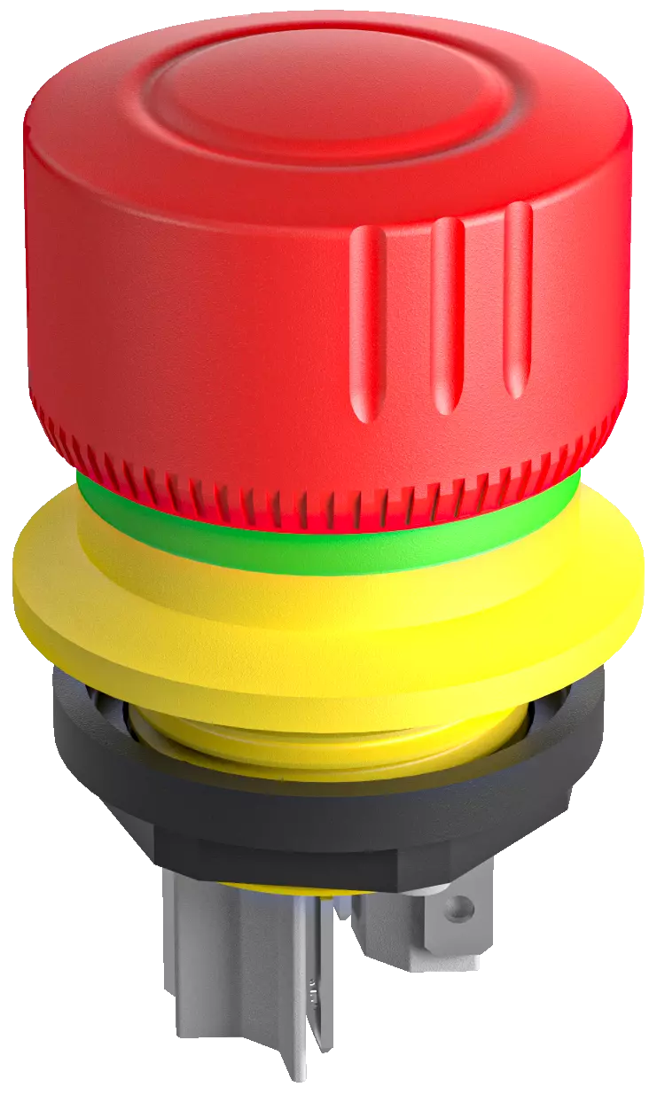 YPVOO_AU E Stop Pushbutton Pull 2NC IP69K 16 mm head yellow bezel